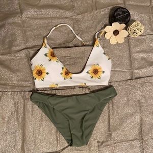 Green sunflower Bikini, green and yellow.